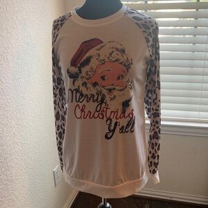 NWOT Merry Christmas Y'all Long Sleeve Top - White and Brown